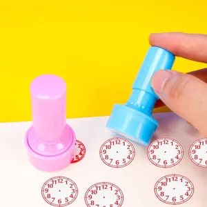 Kinder Lernuhr Stempel Spielzeug Lernhilfe Kindergarten rosa blau Schüler Set neu