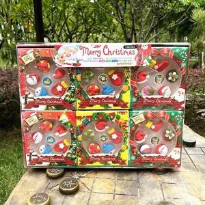 Christmas Gift Eraser Set Cute Cartoon Santa Snowman Pencil Erasers Box For Kids School Stationery Holiday Party Supplies