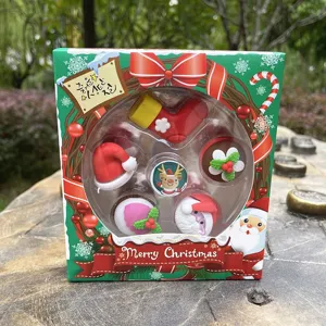 Christmas eraser set cute cartoon pencil rubber holiday gift stationery for kids wholesale