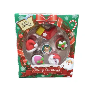 Christmas cartoon eraser set cute holiday gift stationery for kids school supplies