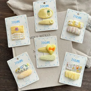 Kids Sweet Fabric Hair Clips Cute Floral Hair Barrettes Cream Yellow Hair Accessories For Girls Daily Hair Styling