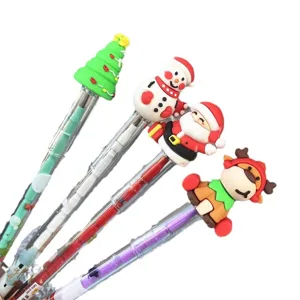 Cute Christmas cartoon stackable pencils with cute holiday toppers for kids school gifts.