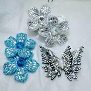 Rhinestone Flower Butterfly DIY Accessory Fabric Applique Hot Fix Garment Trim For Shoes Bags Hair Clips Craft Decor