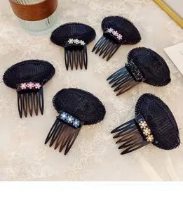 Schwarze Haarvolumen Einsteckkamm mit Strassblumen, unsichtbares Haarwurzel Polster Werkzeug.