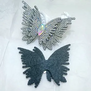 DIY rhinestone butterfly patch and dark fuzzy butterfly accessory for clothing shoes craft decor