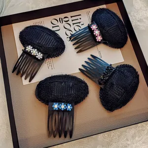 Schwarzes Netz Haarvolumen Kämme Set mit Strass flauschige Haarpads für schönes Damen Friseurstyling