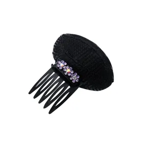 Schwarzer Haarknoten Macher Volumen Basis Kamm mit lila Kristallblume Haarschmuck Tool