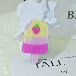Korean style cute acrylic ice cream hair clip, strawberry resin side hairpin for kids and girls.