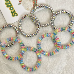 Colorful Gradient Telephone Wire Hair Ties Silicone Spiral Hair Ropes Cute Star Hair Accessories For Women Girls