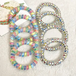 Transparent telephone wire hair ties, colorful gradient and starry design, elastic hair bands.