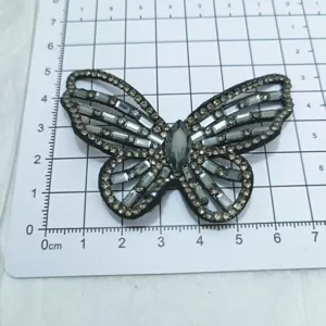 Exquisite black crystal rhinestone butterfly patch DIY craft applique for clothing and shoes