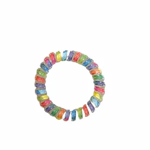 Colorful rainbow gradient telephone cord hair tie with star pattern, high elasticity ponytail holder.