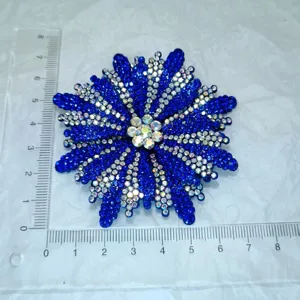 Handmade blue rhinestone shoe flower crystal DIY bow accessory sparkling decorative patch craft