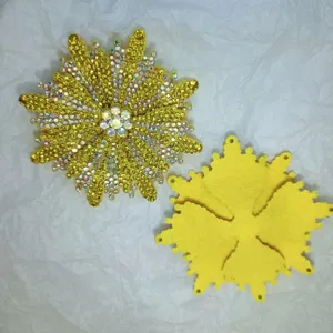 Handmade rhinestone shoe flower detail, sparkly crystal DIY accessory for shoes and hair decoration.
