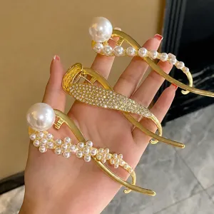 Élégantes pinces à cheveux en perles strass pour femmes, accessoires dorés stylés