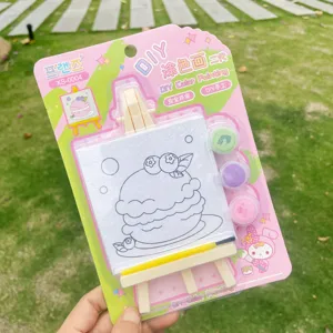 Kids DIY mini easel painting set with canvas and paints, cute cartoon creative art toy for kids.