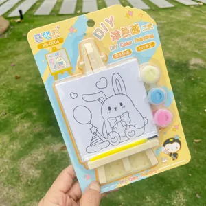 Kids mini DIY easel painting set with canvas, 3 color paints and brush for creative art craft