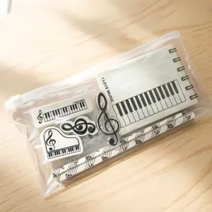 Creative music theme stationery set with piano notebook eraser pencil clear pencil case