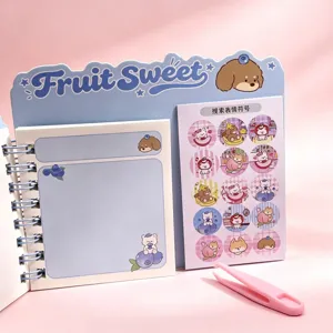 Süßes Cartoon Spiralbuch Set mit Frucht Stickern und Pinzette, ideales Schüler Geschenk.