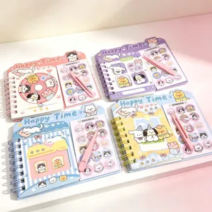Süßes Cartoon Spiralnotizbuch Set mit Stickern und Pinzette für Kinder und Schülergeschenke.