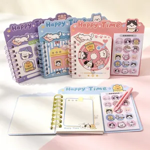 Süßes Cartoon Spiralnotizbuch Set mit Aufklebern und Pinzette, ideales Schüler Geschenk.