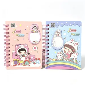Carino taccuino a spirale kawaii con blocchetti per appunti, design di ragazza dei cartoni.