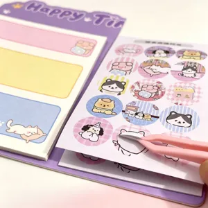 Süßes Cartoon-Sticker- und Spiralnotizbuch-Set mit Memoblöcken und Pinzette für DIY-Planung.