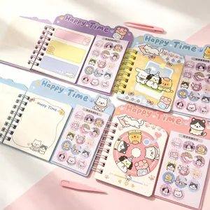 Süße Cartoon Spirale Notizbücher mit Stickerbögen und Pinzette Set für Schulkinder.
