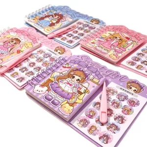 Süßes Cartoon Aufkleber Spiralblock Set mit Pinzette, ästhetische Schreibwaren für Schüler Geschenk.