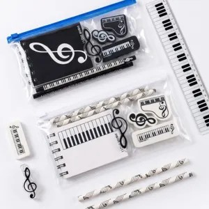 Creative Music Stationery Set Piano Pencil Ruler Treble Clef Clip Student Gift School Supplies Notebook Eraser