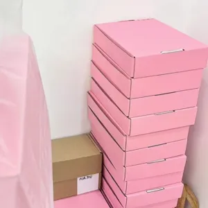 Pink corrugated mailer boxes shipping boxes for small business packing and shipping supplies.
