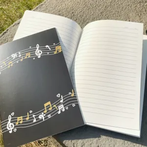 A5 Musik Notizbuch schwarzes Cover mit goldenen Noten liniert Student Schreibwaren Tagebuch