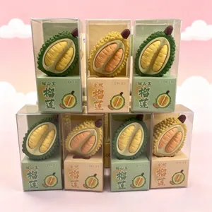 Bonito juego de borradores en forma de durian 3D en caja transparente, regalo creativo niños.