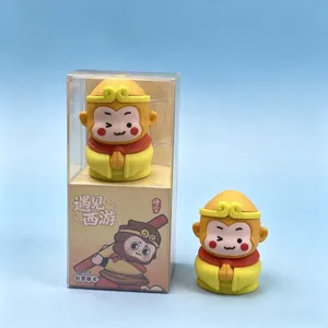 Borrador creativo 3D de mono con caja transparente, lindo regalo de papelería escolar.