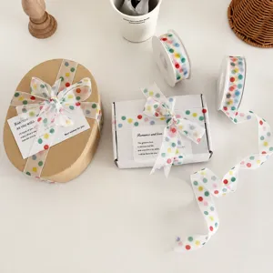 Buntes Punkte Chiffonband für Geschenkverpackung, süße Bäckerei Verpackung und Schachtel Dekoration.