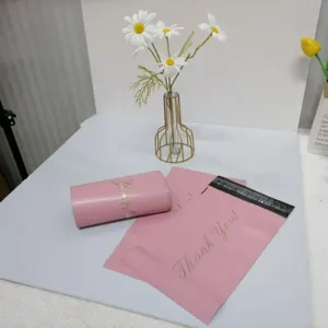 Pink thickened PE express mailing bags detail, self-adhesive courier shipping packaging bag.