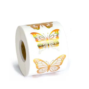 Holographic Gold Foil Butterfly Sticker Roll Self Adhesive Craft Label For Gift Seals