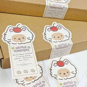 Cherry cat die-cut sticker detail, cute cartoon planner label for journaling and decoration.