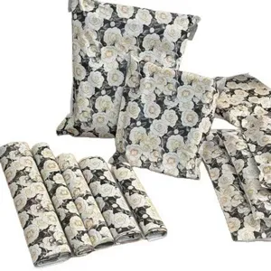Waterproof white camellia printed courier shipping bags clothing packaging mailing bags self seal