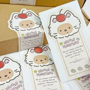 Close-up of cute cherry cat die-cut sealing stickers, adorable cartoon journaling decals.