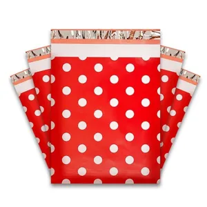 Thickened waterproof red polka dot poly mailers courier bags for clothing shipping securely.
