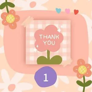 Mini square English thank you card detail view, minimalist pink plaid design for gifts.