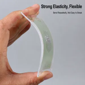 Transparent B8 card sleeve detail showing high flexibility, durable PVC protector for trading cards.