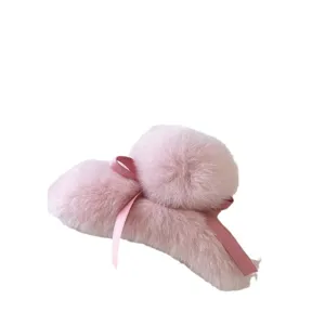 Pinces à cheveux rose en peluche douce avec pompon duveteux et nœud pour femmes et filles