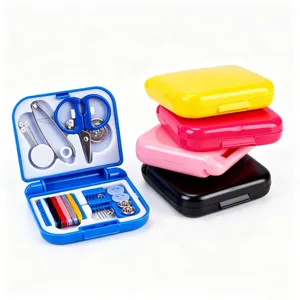Caja de Kit de Costura de Viaje Mini Portátil Estuche de Plástico Con Tijeras Hilo Agujas Alfileres Botones Herramienta de Reparación Para Hogar