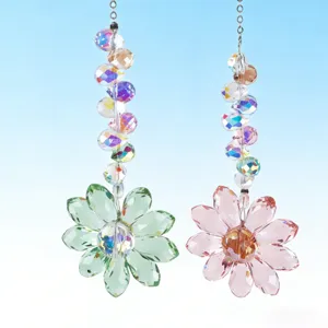 Artificial Crystal Flower Suncatcher Prism Rainbow Maker Hanging Ornament AB Color Window Wind Chime Home Decor Gift