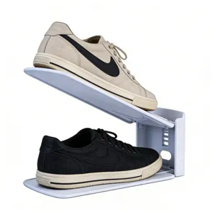 Adjustable double layer shoe rack space saving plastic shoe organizer stand for closet entry