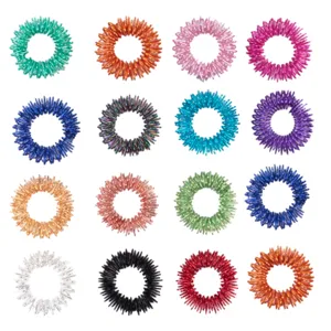 Vista detallada de los anillos sensoriales de resorte metálico colorido en varias tonalidades.