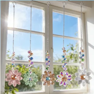 Crystal suncatcher detail showing hanging flower prisms and light-reflecting colorful beads.