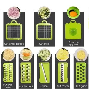 Multi-functional vegetable cutter slicer chopper kitchen tool with multiple blade grids.